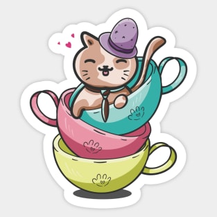 Cut Cat Tea Time Sticker